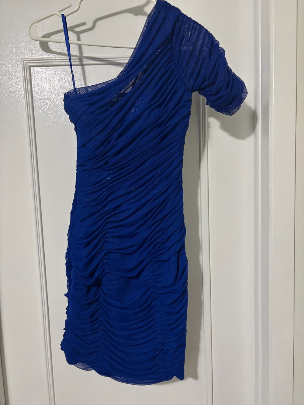 BCBGMaxAzria One-Shoulder Ruched Royal Blue Dress (XS-2)